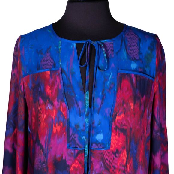 BCBG MaxAzria Women's Dress Multicolor Abstract V-Neck Shift Flowy Long Sleeve S - Picture 4 of 8